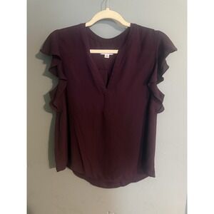 Burgundy  Calvin Klein flutter-sleeve split-neck‎ top Blouse  Medium